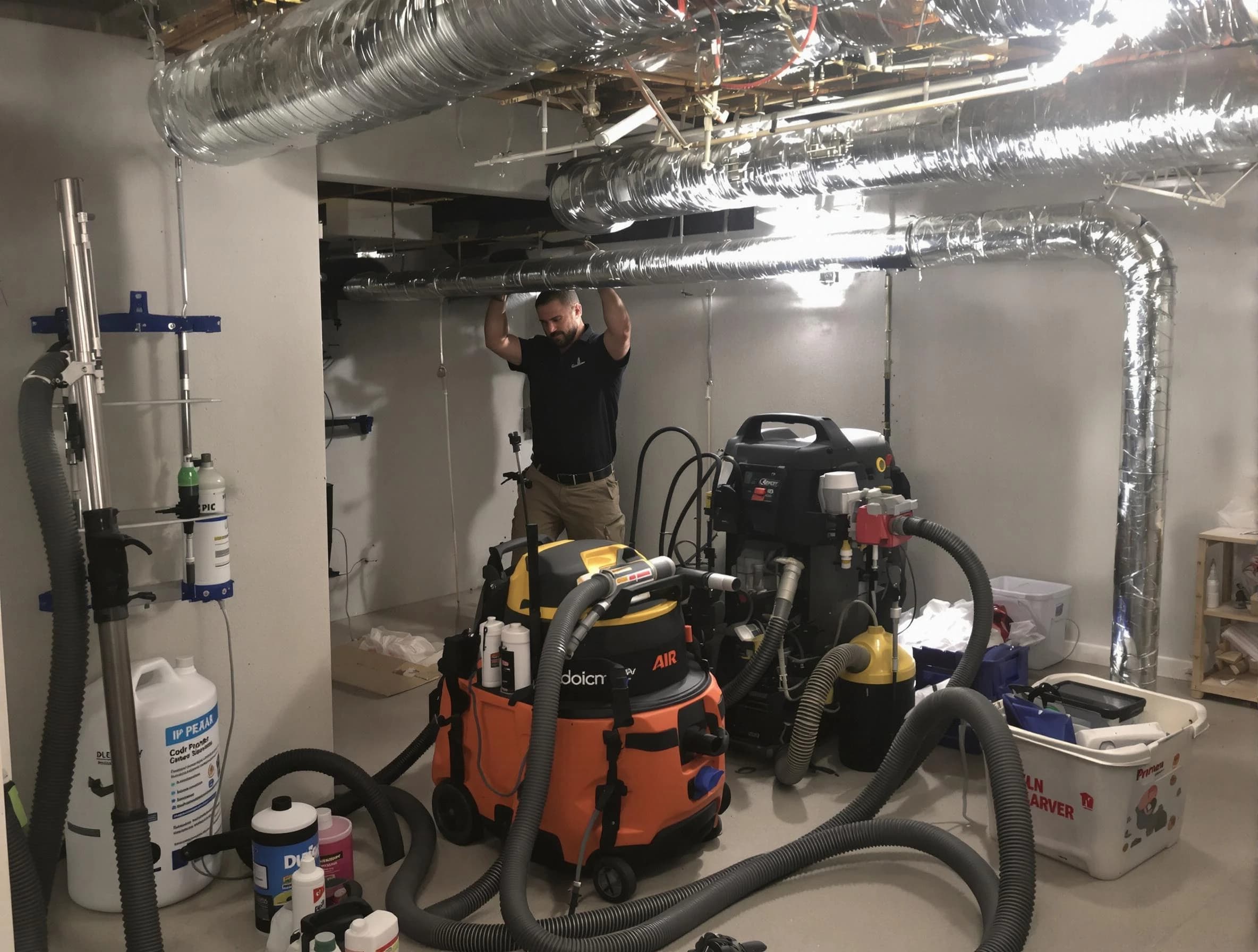 O'Hara Air Duct Cleaning specialist performing professional mold removal from air ducts using safety equipment in O'Hara
