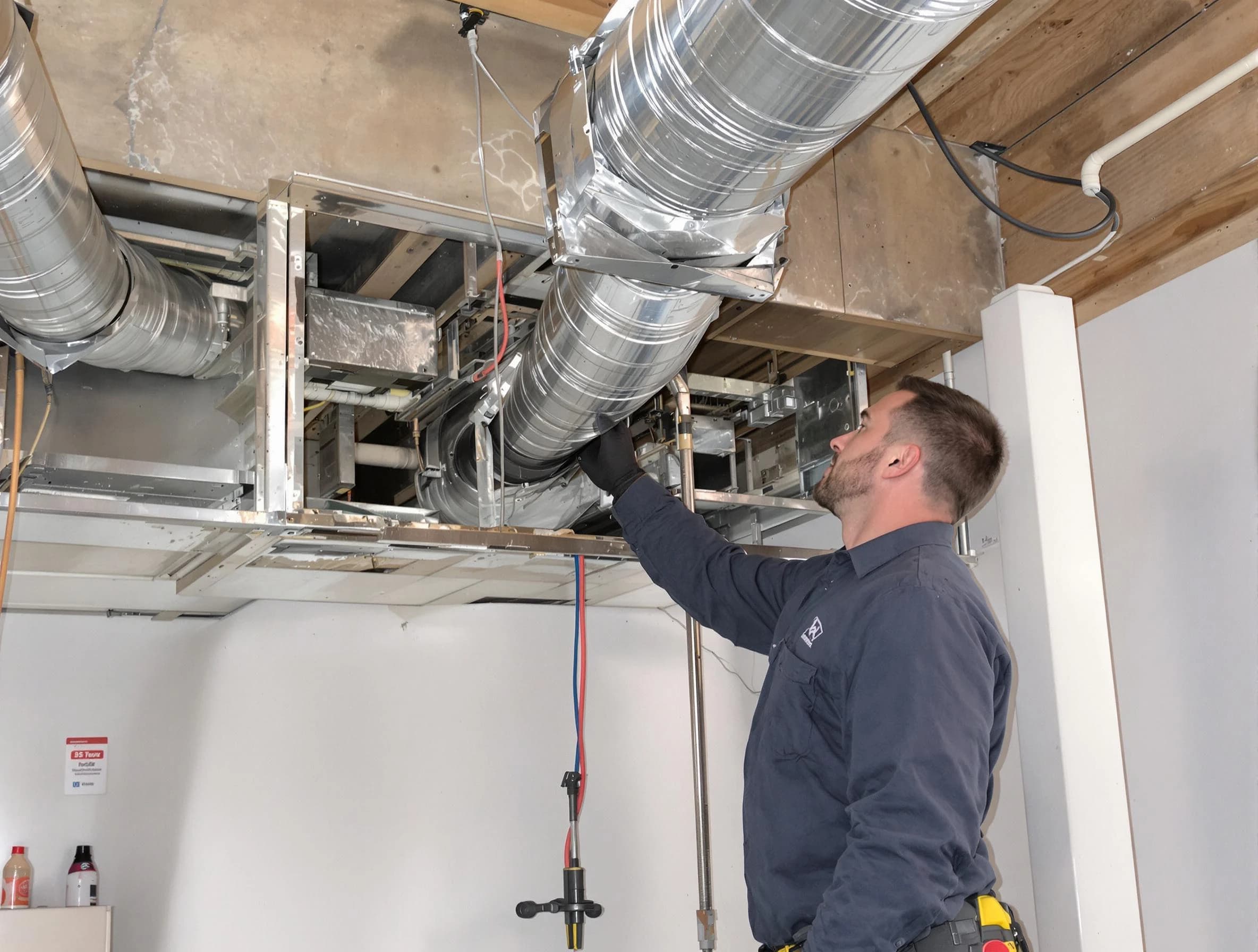 O'Hara Air Duct Cleaning technician performing professional air duct repair using specialized tools in O'Hara