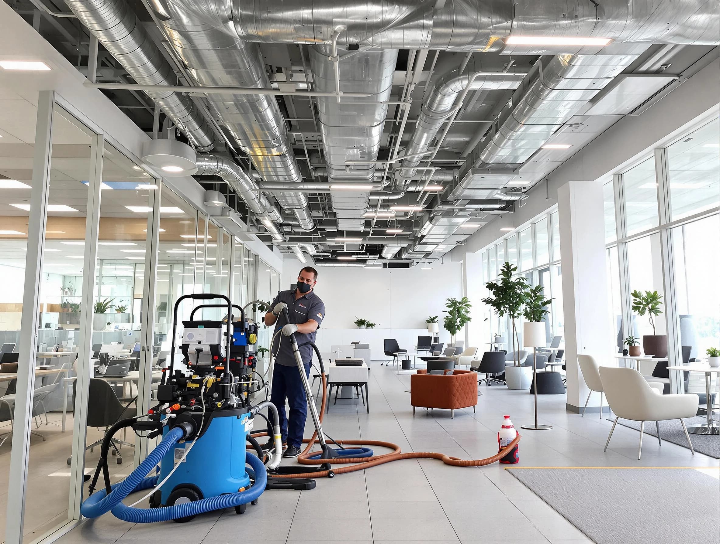 O'Hara Air Duct Cleaning team conducting comprehensive commercial duct cleaning at a business location in O'Hara