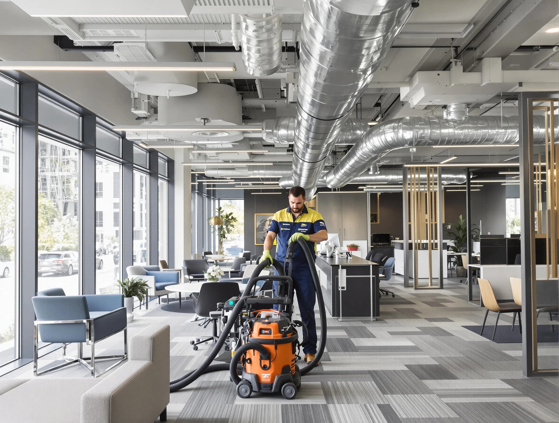 O'Hara Air Duct Cleaning team performing thorough commercial duct cleaning at a O'Hara business center